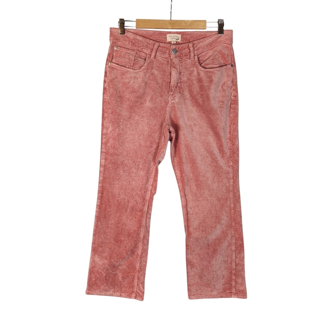 Pilcro Anthropologie Corduroy Pants 31 Pink The Yaya Mid Rise Crop Flare - Picture 2 of 10